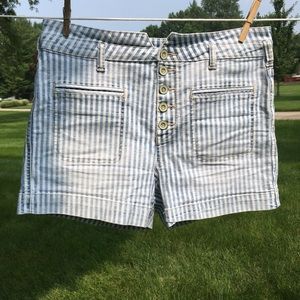 cute newsboy striped jean shorts with buttons